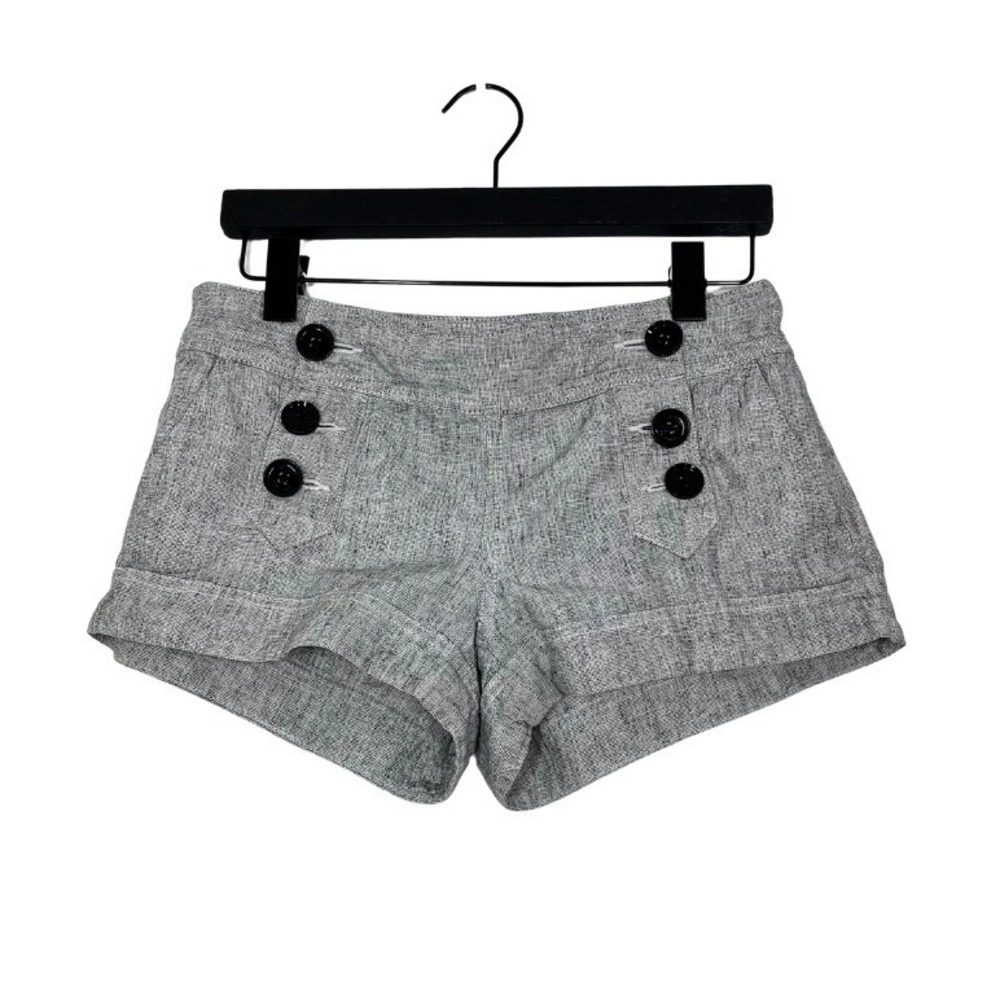 Express Gray Linen Blend Sailor Shorts Sz 6 Low Waist Button Front Cuffed Hem - Picture 2 of 9